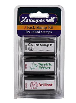 Xstamper #35207 3 Pack of Teacher Stamps.  Stamps include This Belongs To.., Terrific Effort and Brilliant.  Save by buying a 3-pack of Teacher Stamps!
