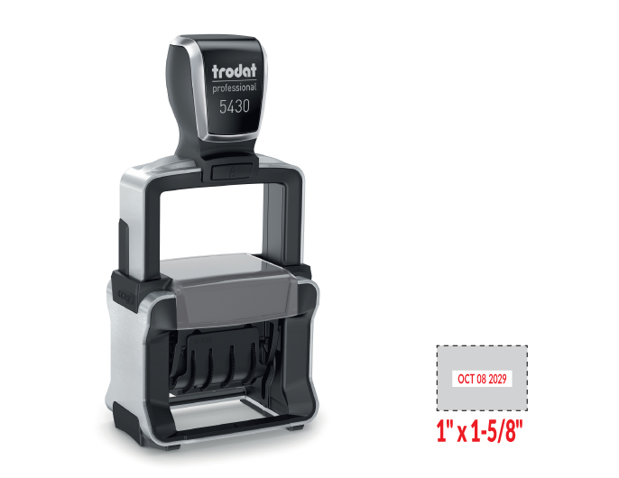 Trodat 5430 Professional dater is a heavy duty dater, self-inking custom dater with 10 years on the band, choose one or two ink colors.