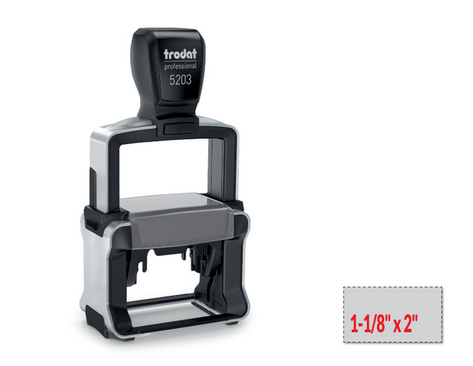 Trodat 5203 professional self-inking stamp is a heavy duty stamp. Stainless steel and high quality plastic deliver a perfect impression.