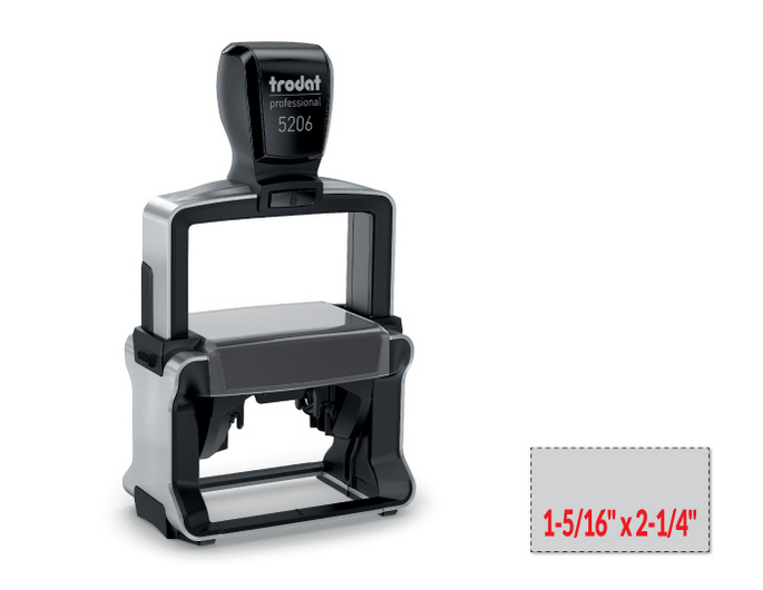 Trodat 5206 professional self-inking stamp is a heavy duty stamp. Stainless steel and high quality plastic deliver a perfect impression.