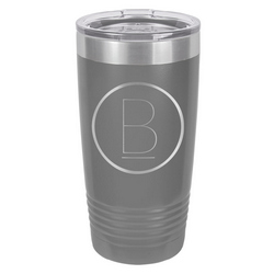 Our circle monogram tumbler will make your tumbler stand out in the crowd.  Customize with custom letter that is laser engraved.