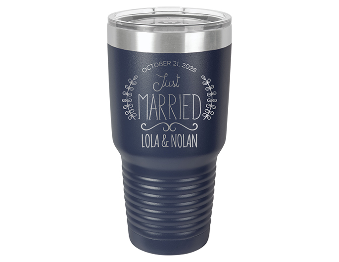 Just Married Customized Tumbler - 30 oz or 20 Black Matte Stainless Steel