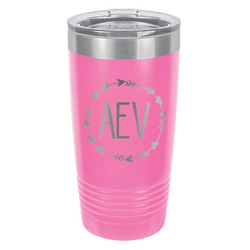 Exclusive heart and arrow designed monogram tumbler.  Customize with your initials to make this tumbler yours!  Laser engraved tumbler.