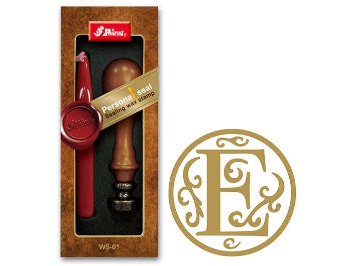 Letter E wax embossing seal.  Stock kit comes with genuine wood handle, stock letter die and high quality Scottish sealing wax stick.