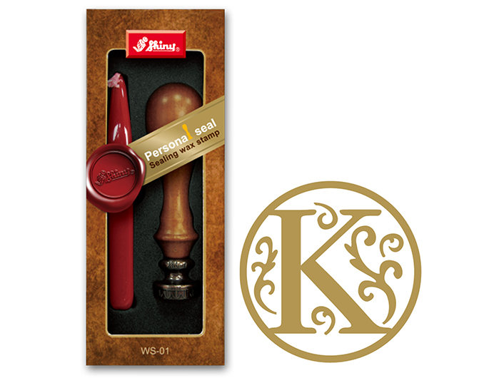 Letter K wax embossing seal.  Stock kit comes with genuine wood handle, stock letter die and high quality Scottish sealing wax stick.