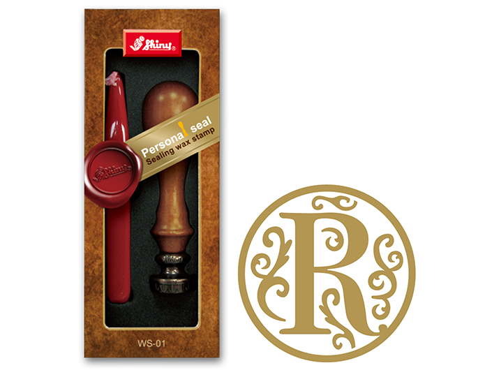 Letter R wax embossing seal.  Stock kit comes with genuine wood handle, stock letter die and high quality Scottish sealing wax stick.