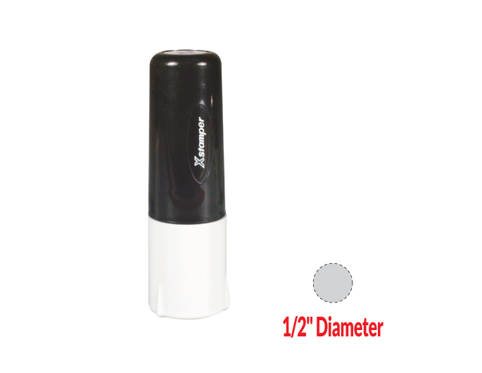 This stamp is ideal for marking any slick or hard to mark surface such as metal, glass, plastic, leather, gloss paper, etc. Impression Size: 1/2" diameter.