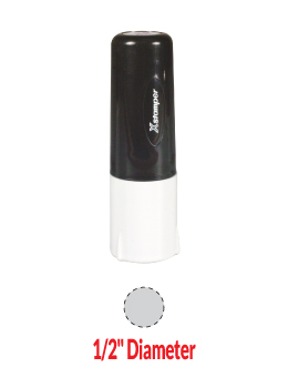 This stamp is ideal for marking any slick or hard to mark surface such as metal, glass, plastic, leather, gloss paper, etc. Impression Size: 1/2" diameter.