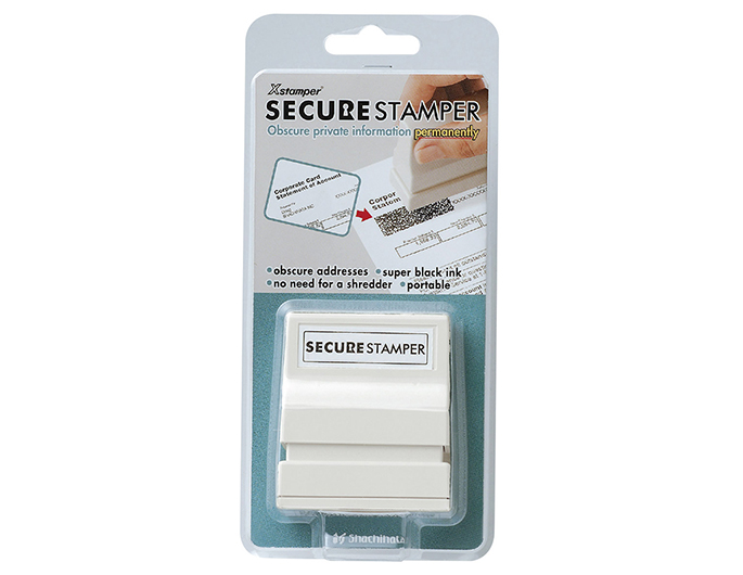 The Secure Stamper #1342 can hide a block of information such as name and address with just one impression. Impression Area: 1/2" x 1-5/8"