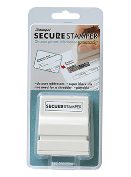 The Secure Stamper #1342 can hide a block of information such as name and address with just one impression. Impression Area: 1/2" x 1-5/8"