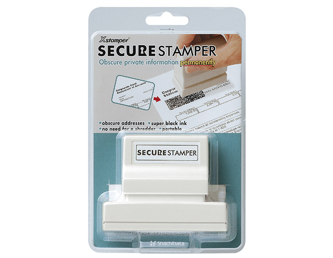 The Secure Stamper #2471 can hide a block of information such as name and address with just one impression. Impression Area: 15/16" x 2-13/16"