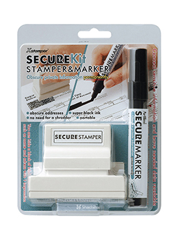 The Secure Stamper #2471 & marker can hide a block of information such as name and address with just one impression.